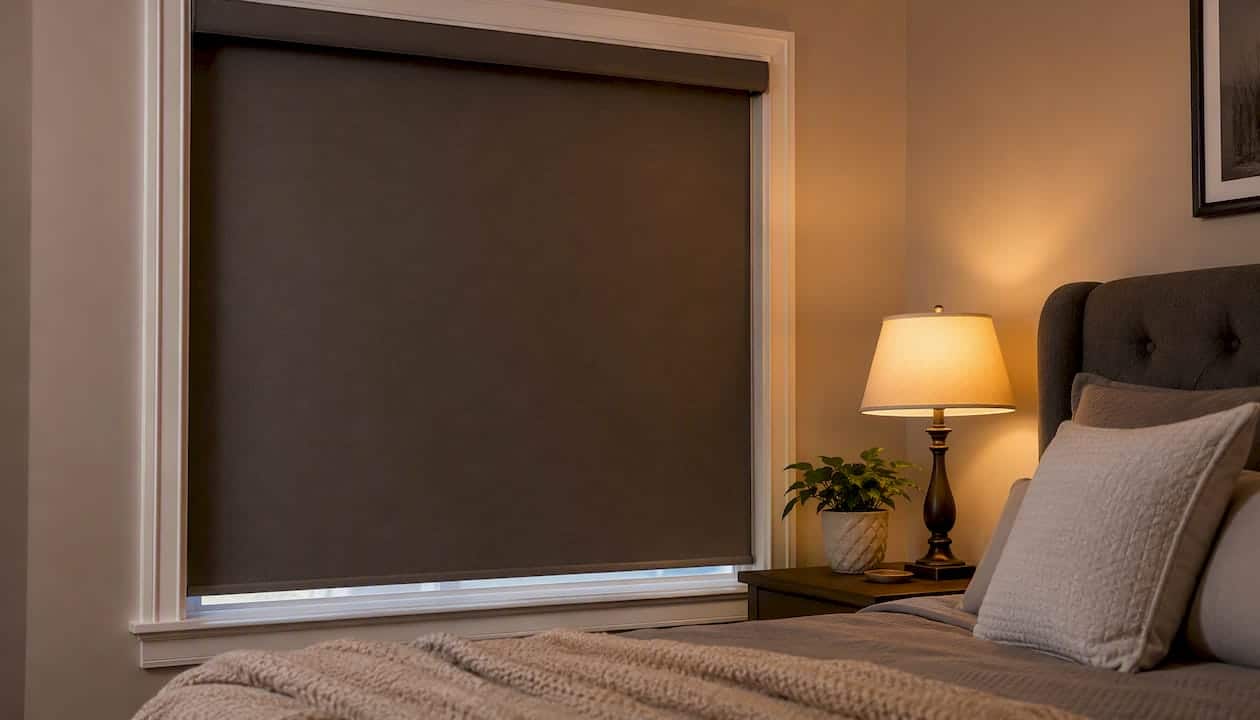 Bedroom window with blackout custom roller shade