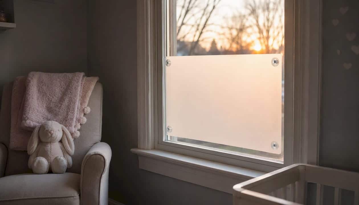 Nursery window with suction-cup blackout panel