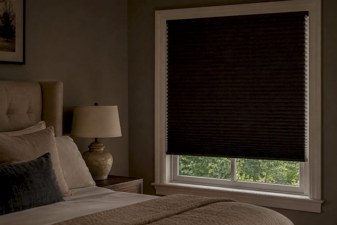 Blackout cellular shades in bedroom window