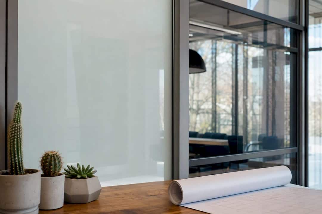 Interior view of smart switchable privacy glass panel