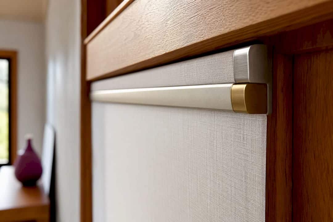 Neutral window treatment fabric and hardware