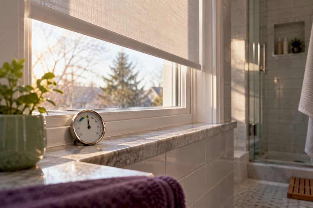 Bathroom window with moisture-resistant shade
