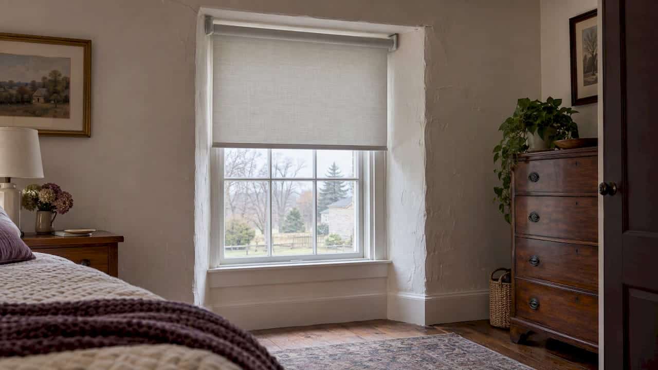 Roller shade mounted in a deep window well